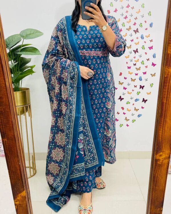 Blue colour cotton suit with long dupatta 😍❤️